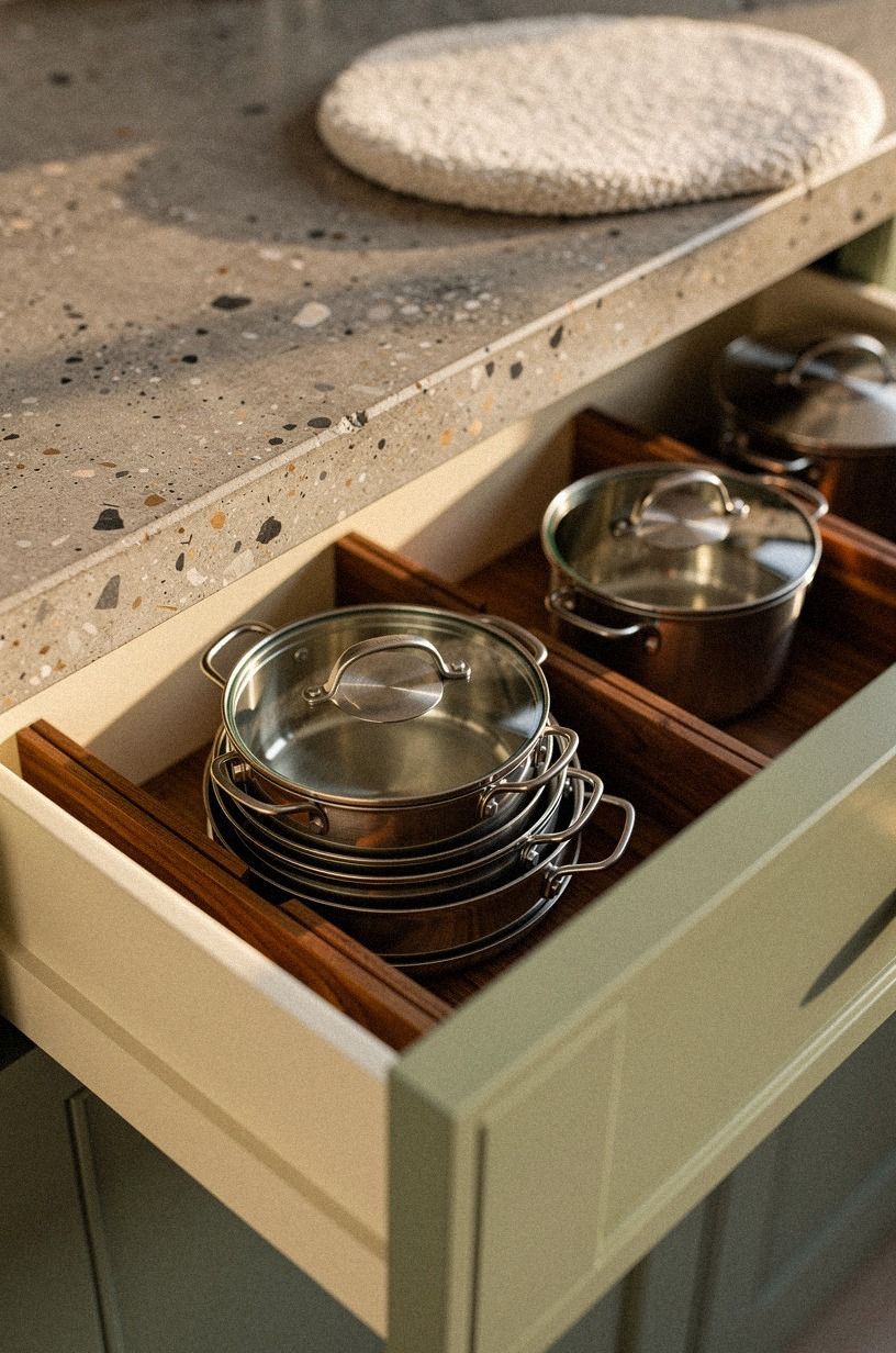 Use deep drawers for pots and lids
