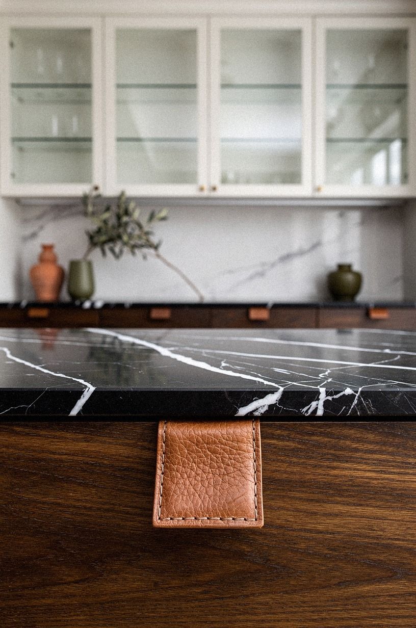 Frame glass uppers with IKEA-inspired painted cabinet trim