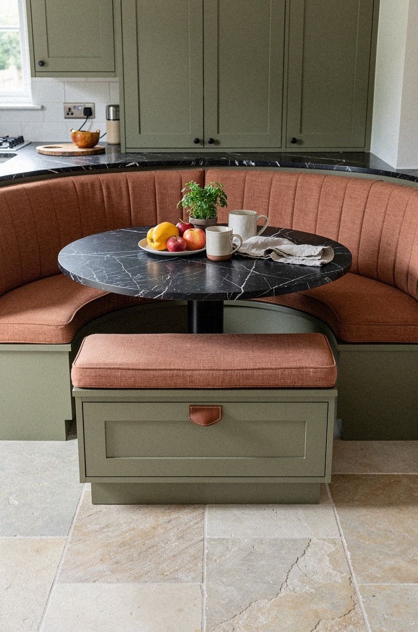 Use a curved bench to soften kitchen corners