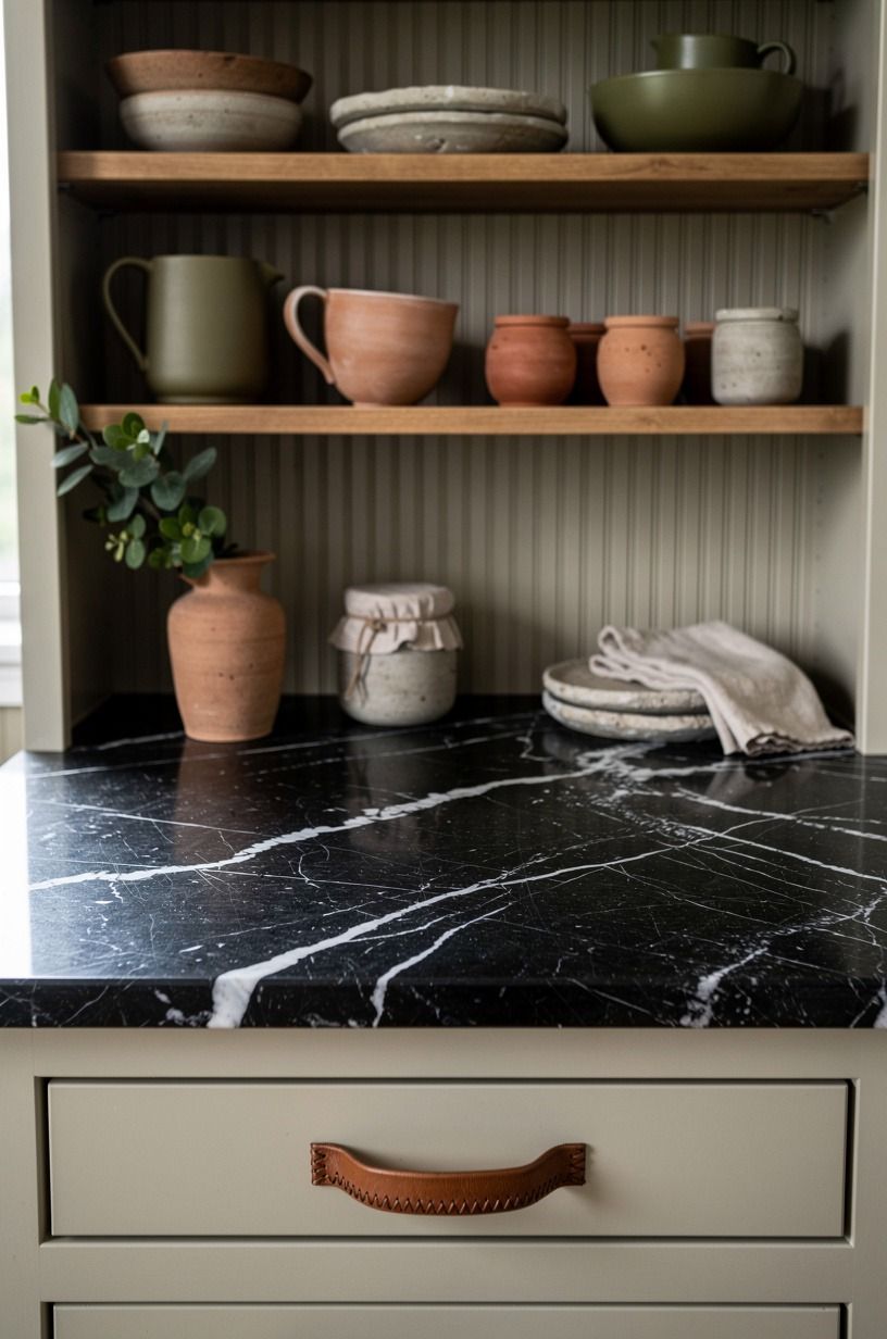 Add beadboard behind every open shelf