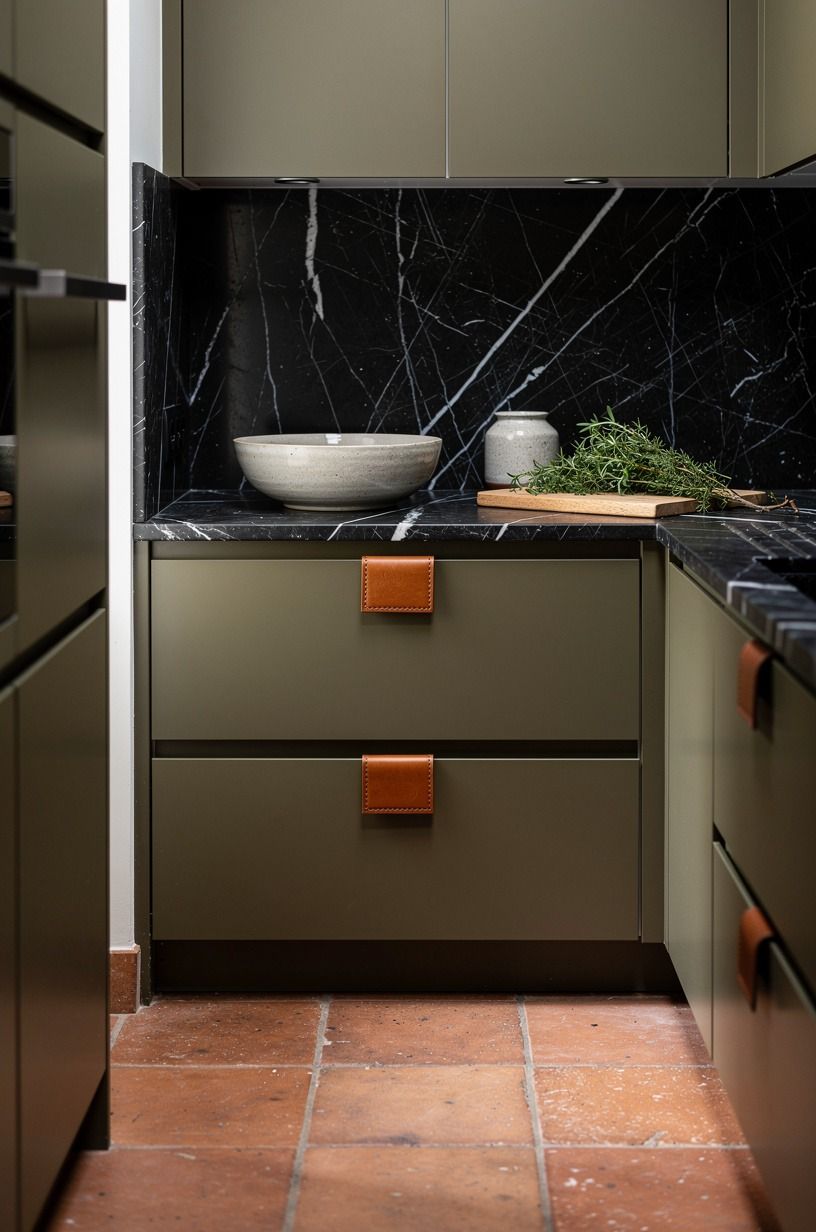 Carry the countertop up the short end wall
