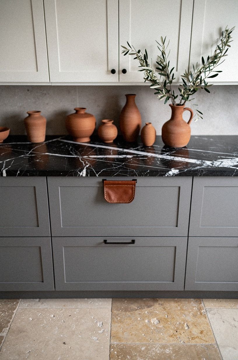 Soften gray cabinets with linen-white uppers