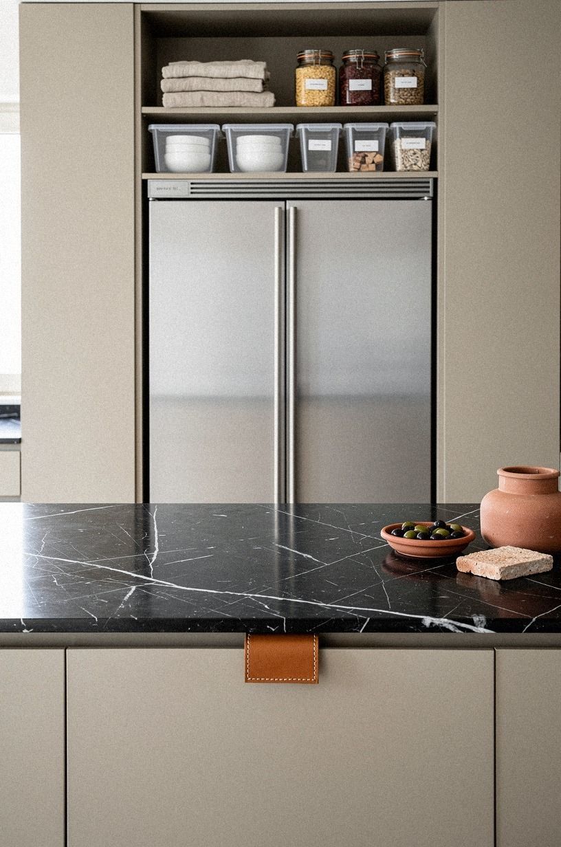 Add clear bins above the refrigerator cabinet