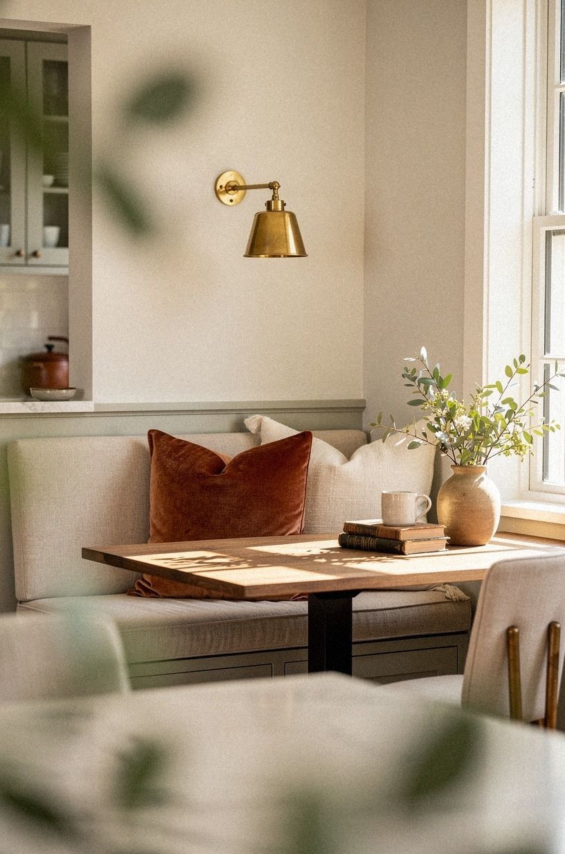 Layer washable cushions along the built in seat