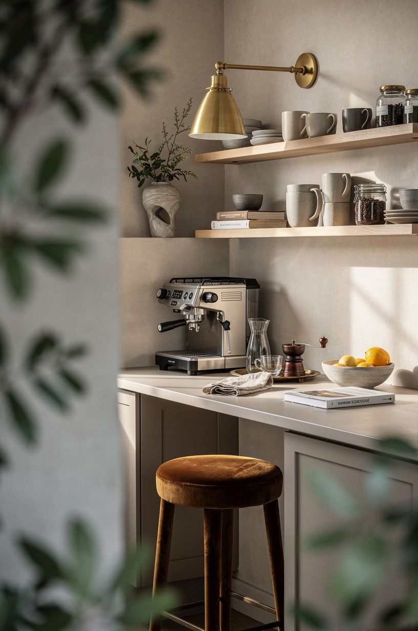 Use open shelves over the coffee zone