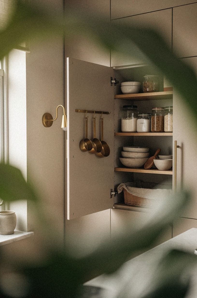 Hang measuring cups inside the baking cabinet