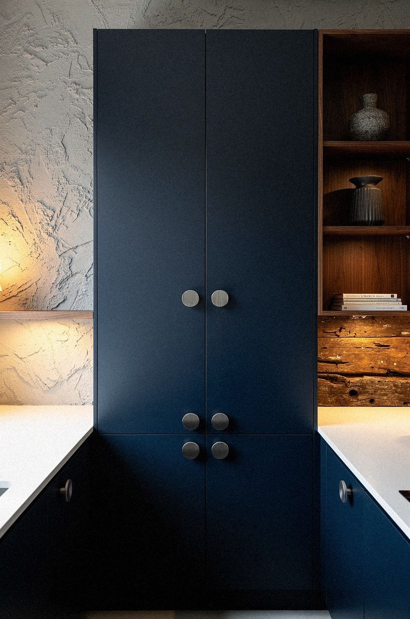 Add ribbed knobs for subtle cabinet texture