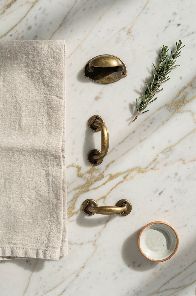 Choose bin pulls in aged unlacquered brass