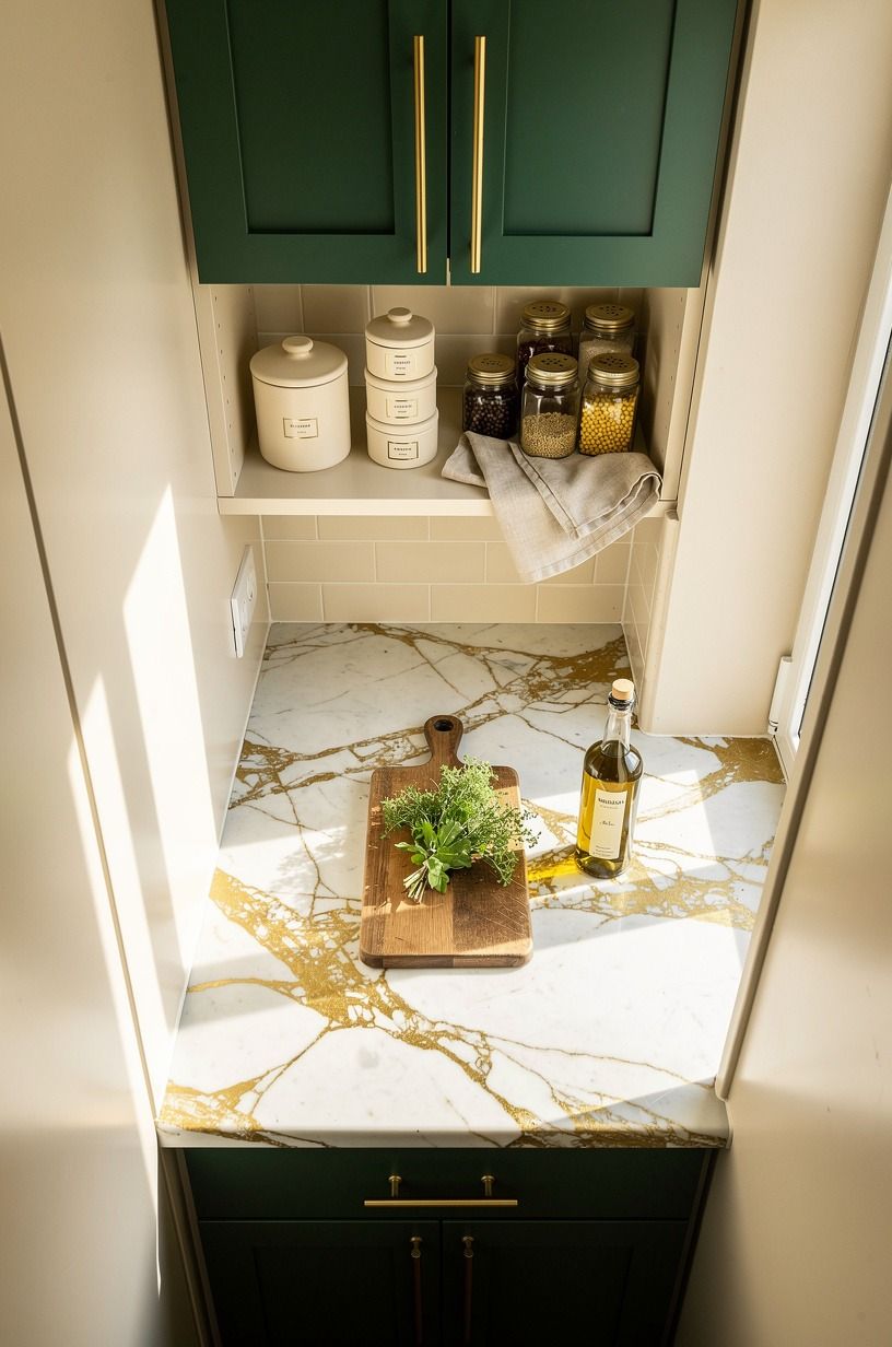 Style the far wall as a focal pantry