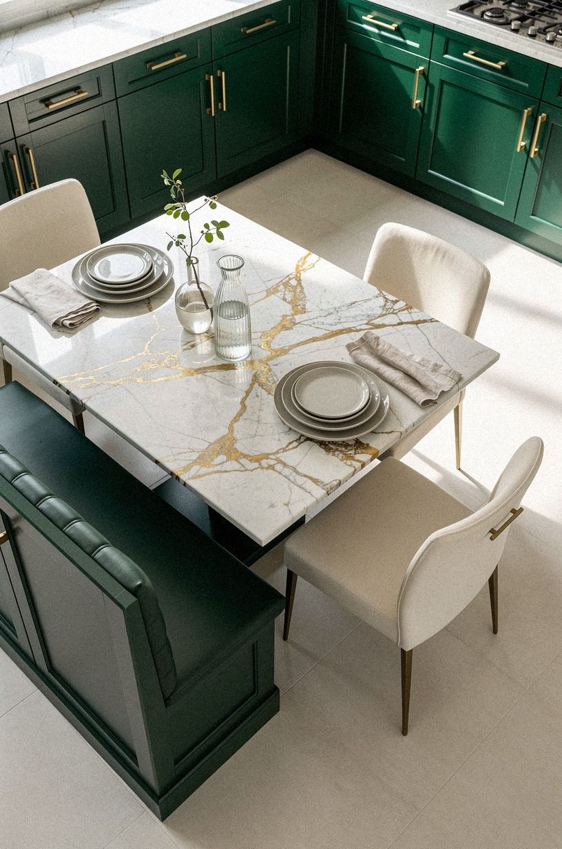 Paint the banquette base a cabinet color