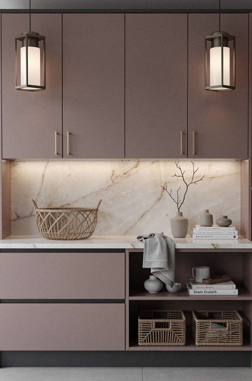Place lanterns above the cabinet corners