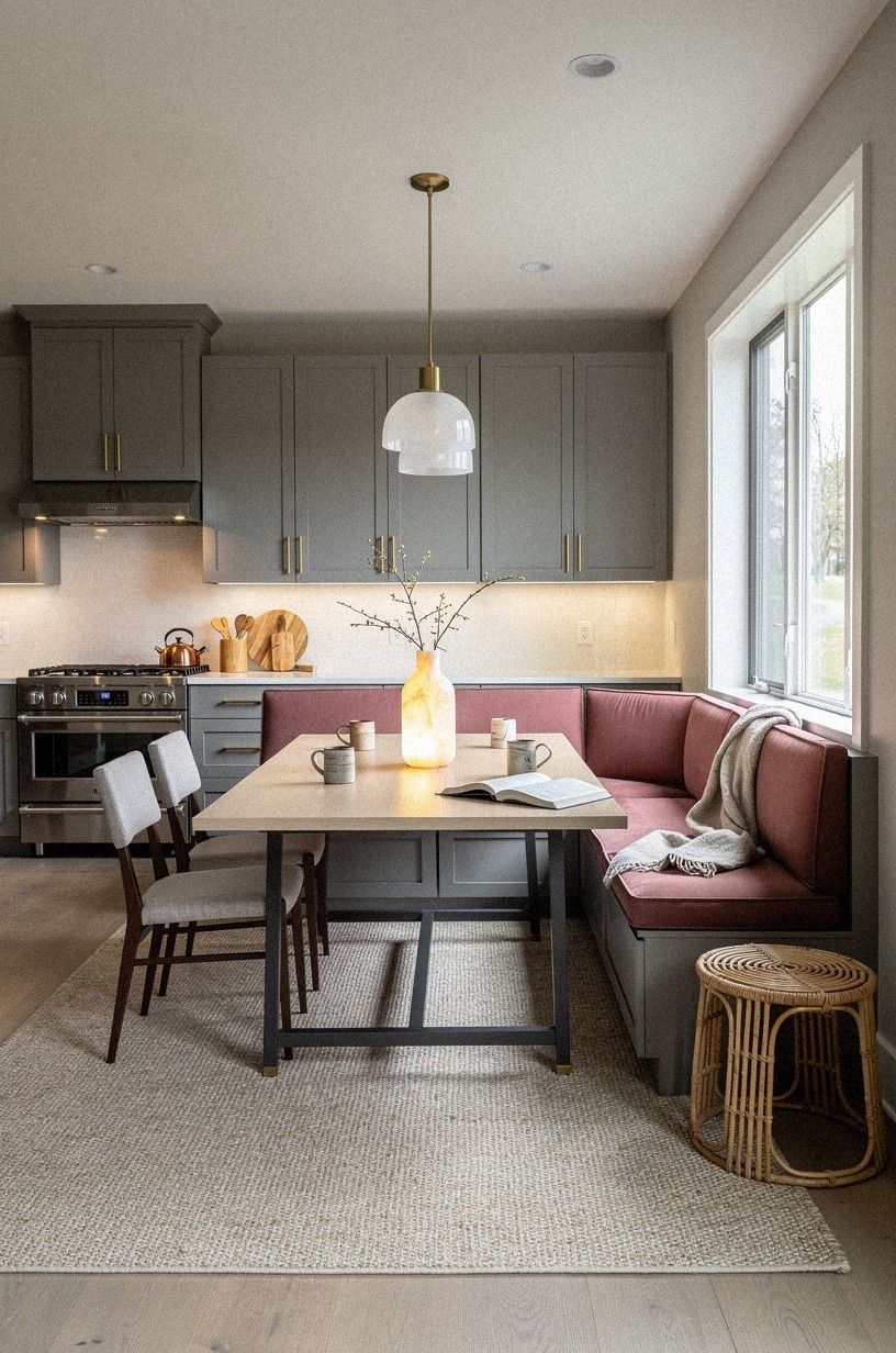 Define the zone with a large flatweave rug