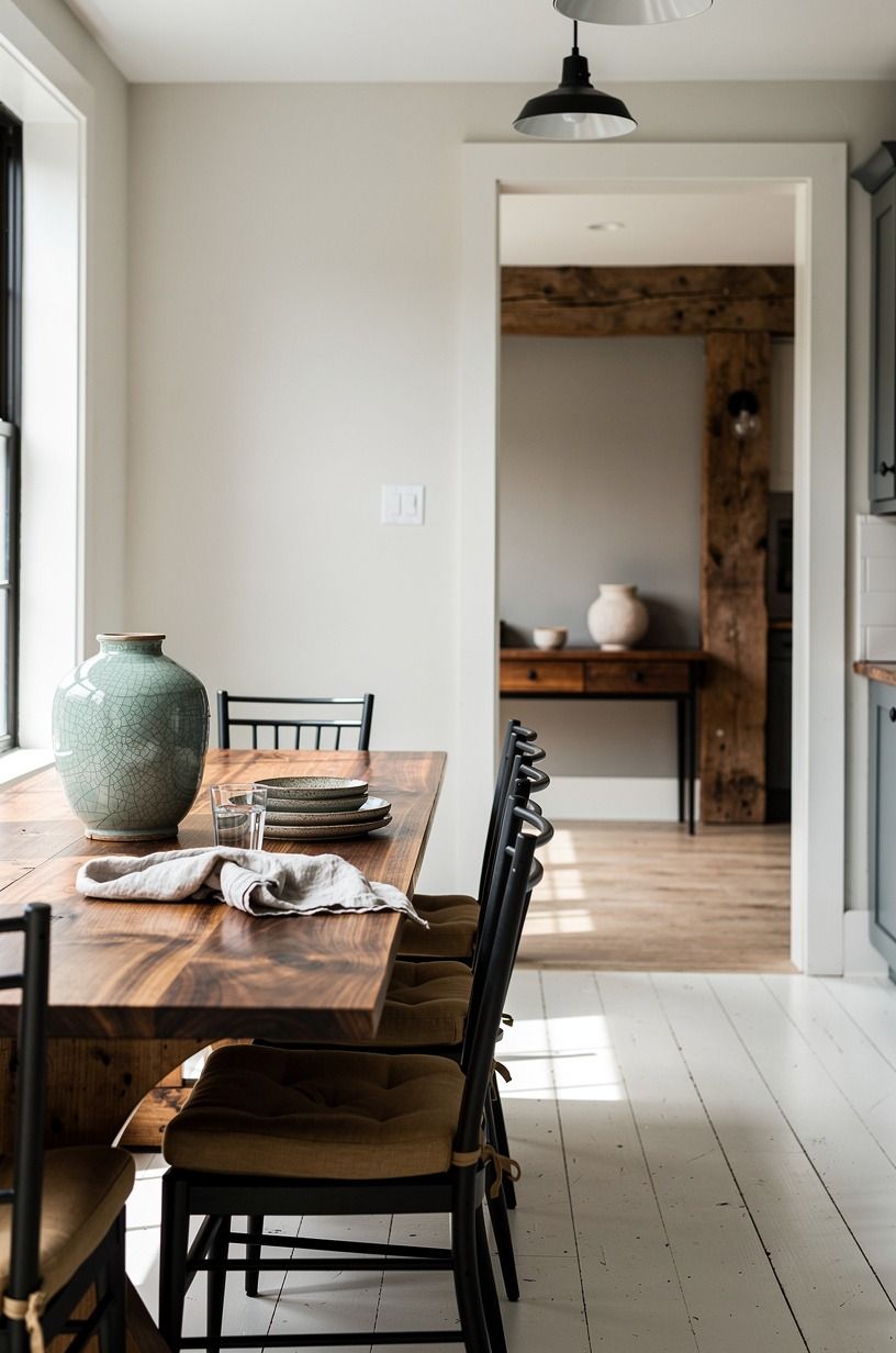Set a trestle breakfast table by the windows