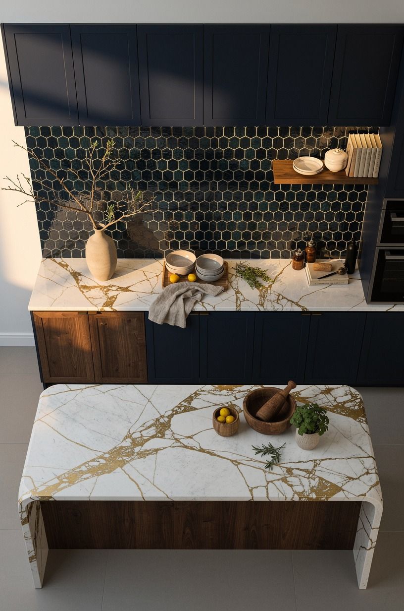 Frame the backsplash with hand-glazed zellige