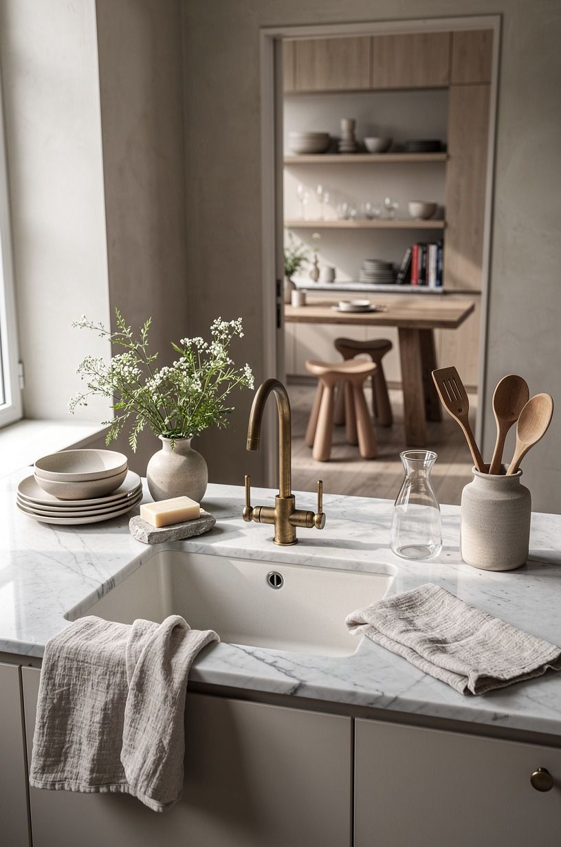 Frame the sink with useful clutter
