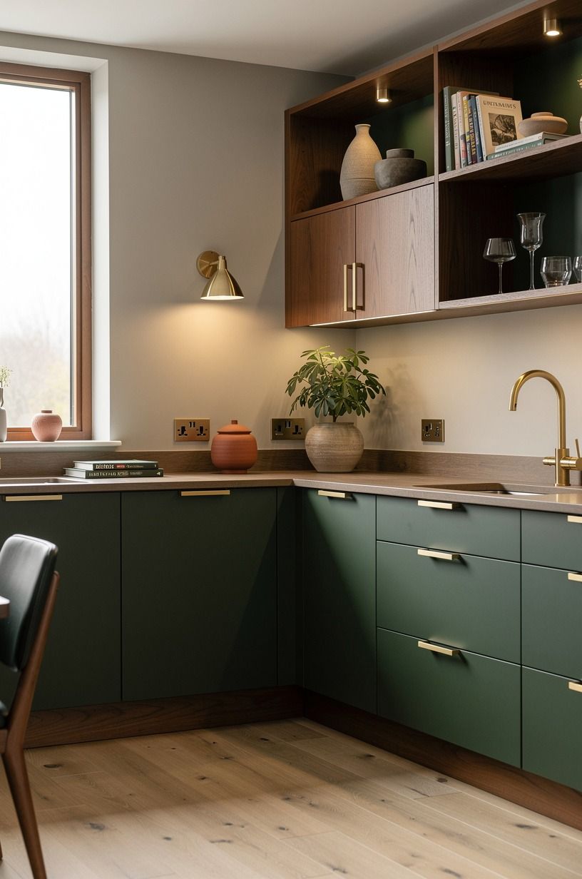 Paint the cabinets in a soft, earthy shade