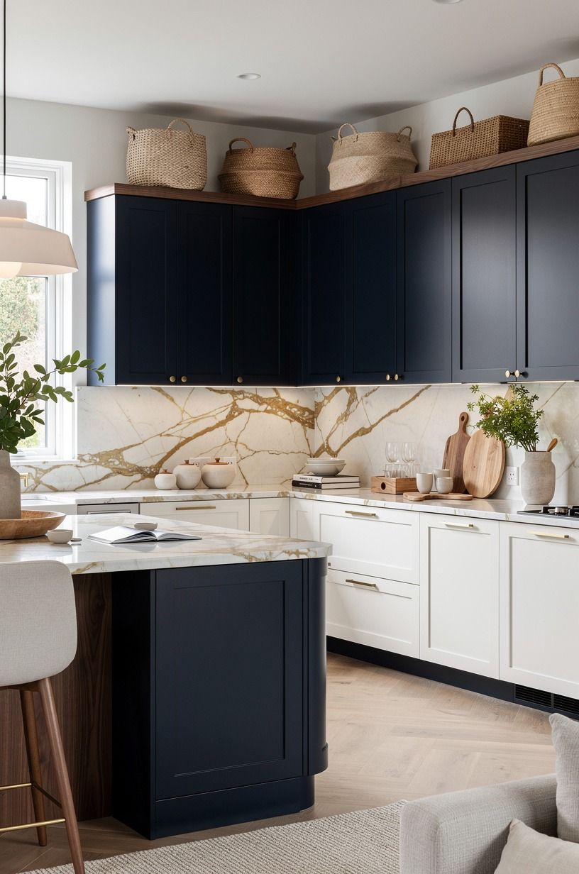 Put baskets above the uppers, not decor