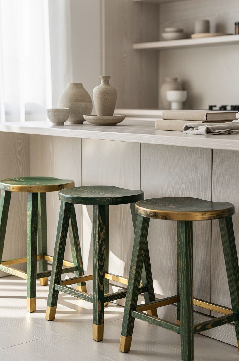 Use painted stools over matching furniture