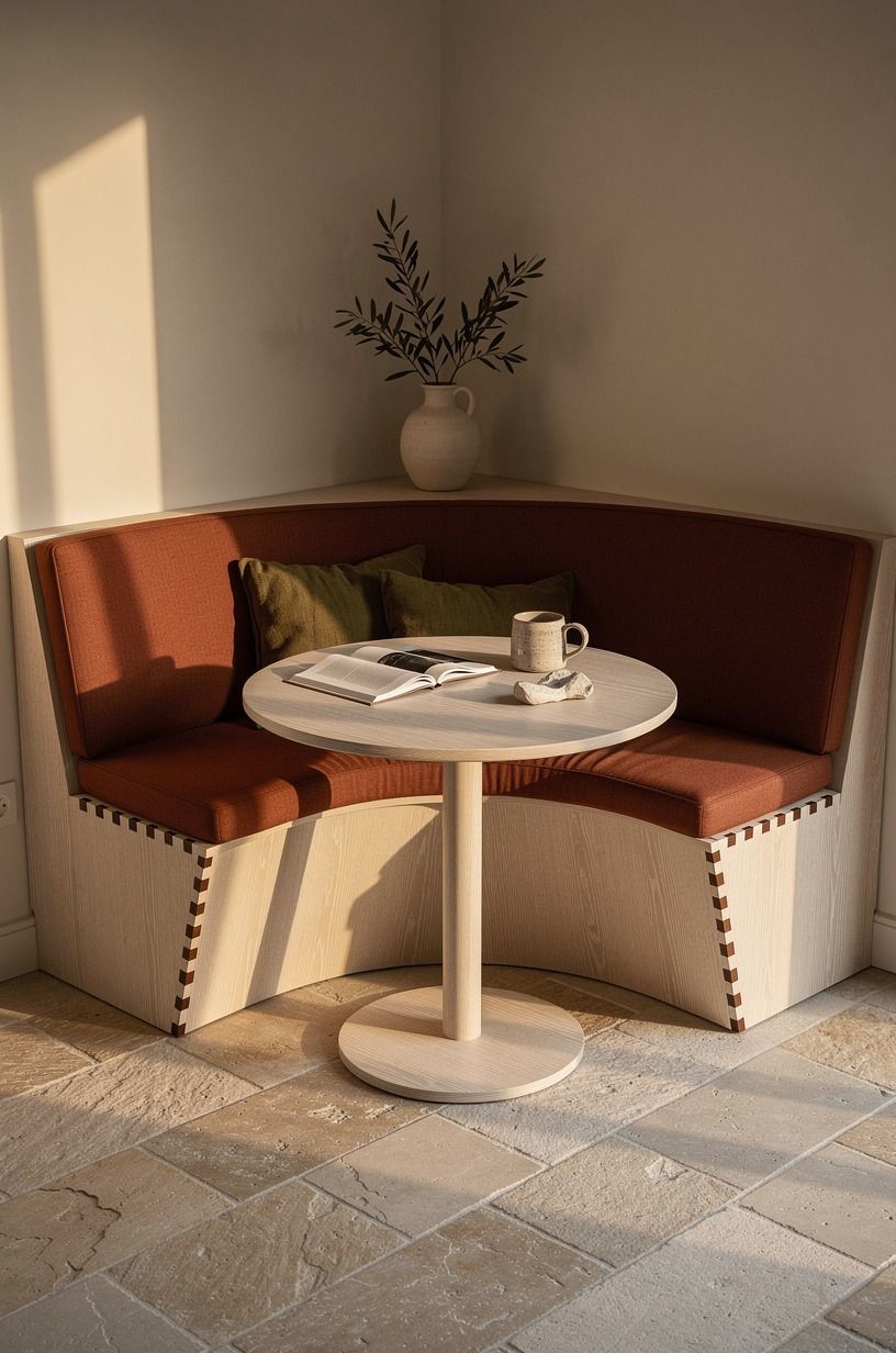 Start with a curved bench in the corner