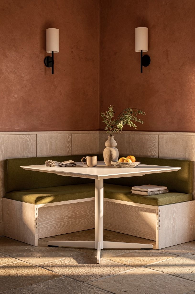 Build a banquette into the living room corner (The Two-Sconce Frame)