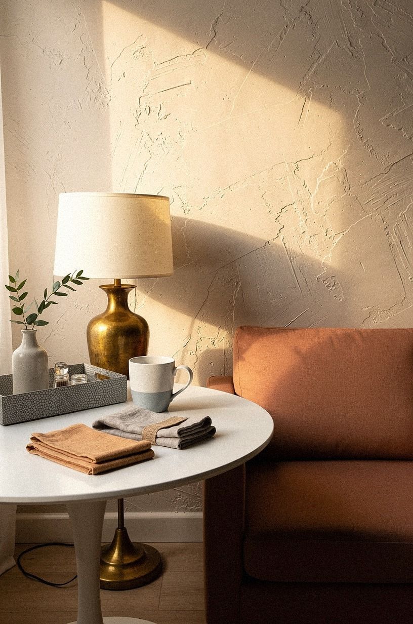 Pull a tulip table beside the loveseat
