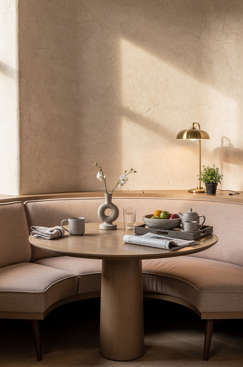 Curve a banquette around a round pedestal