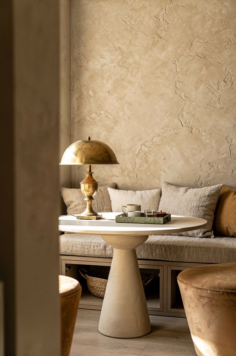 Anchor the nook with a pedestal table