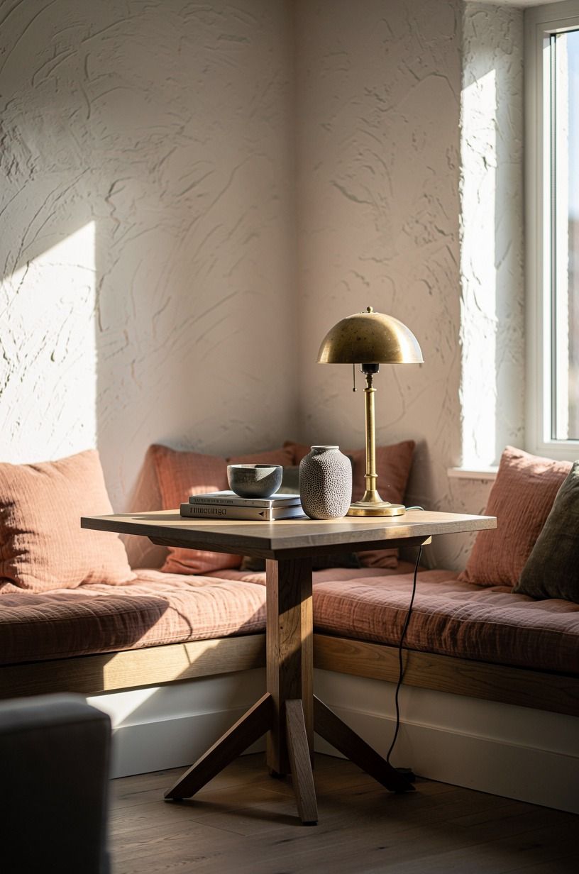 Tucked A Wooden Breakfast Table By The Window