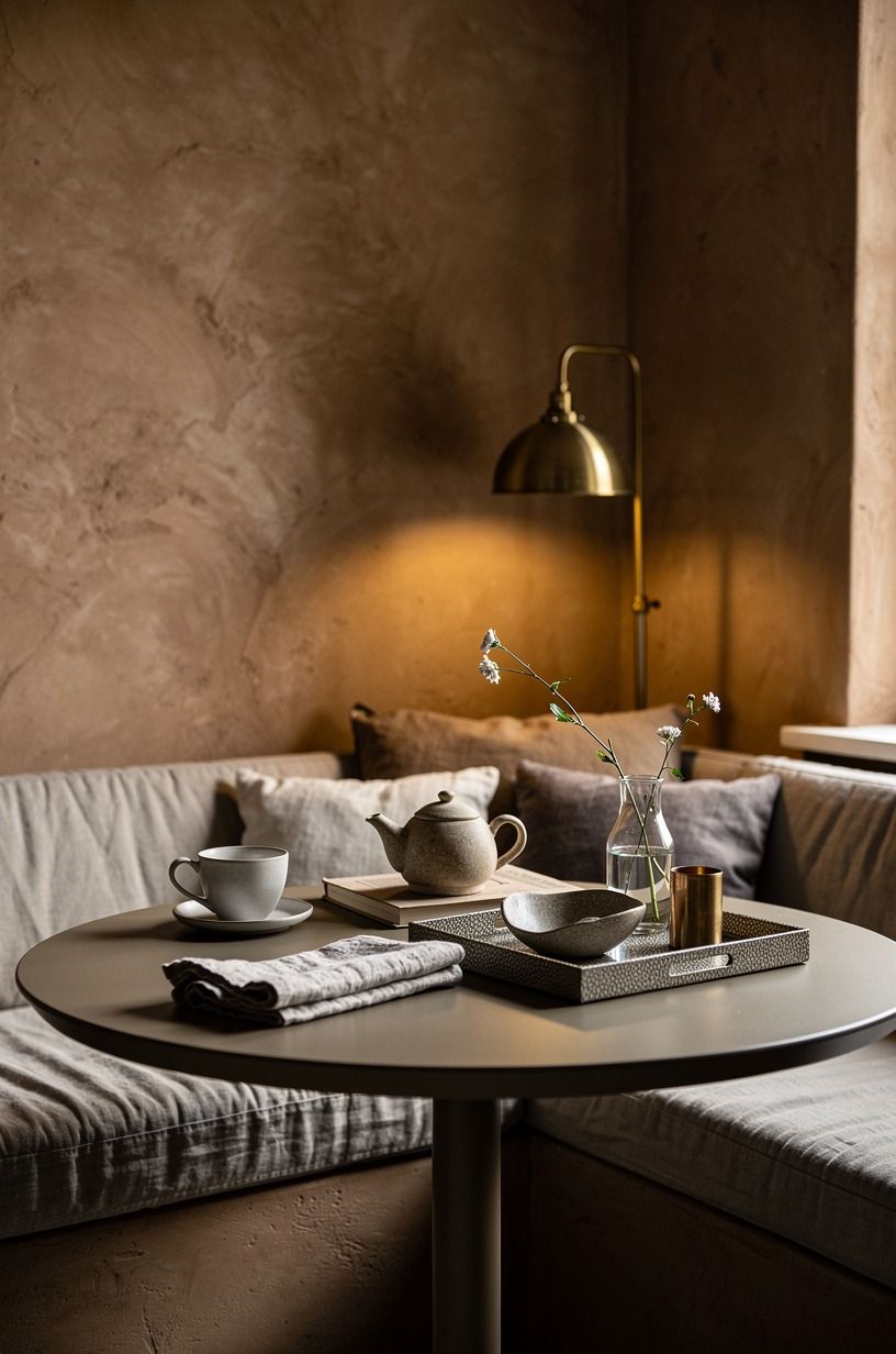 Frame the nook with a slim round table (Let the Walkway Breathe)