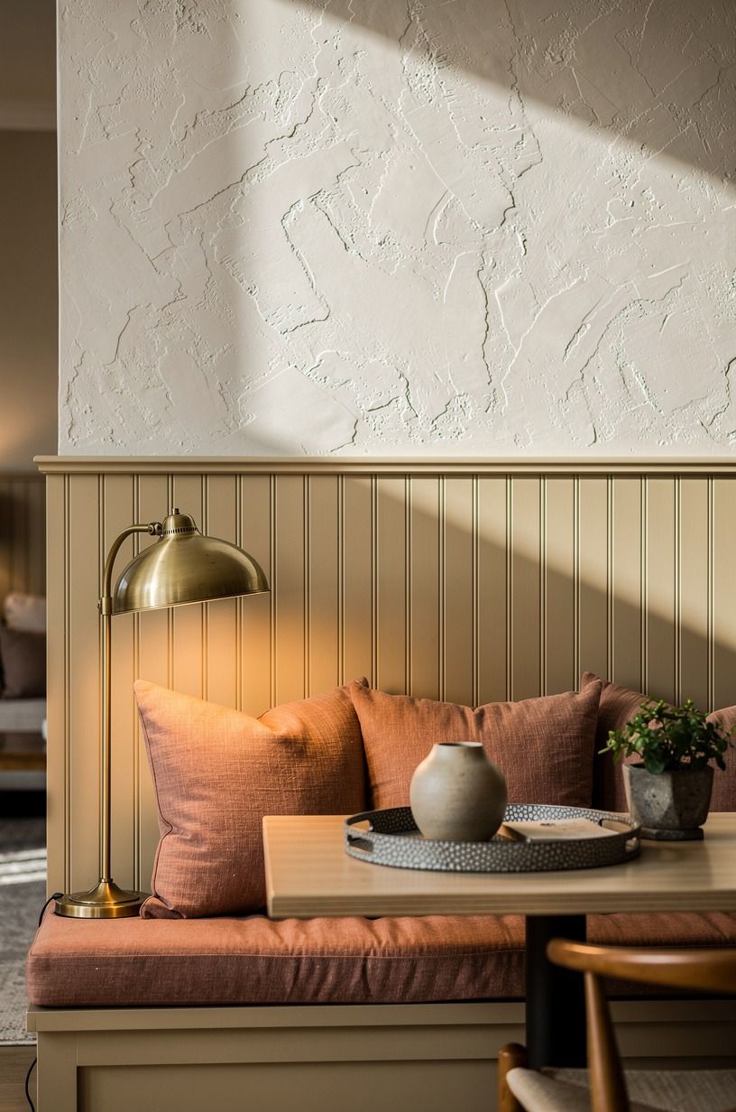Wrap the nook wall in warm beadboard