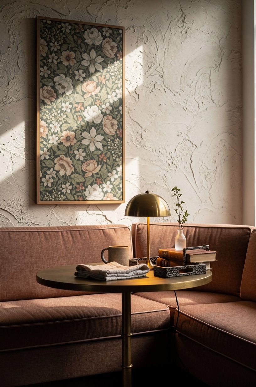 Anchor the nook with a framed floral panel