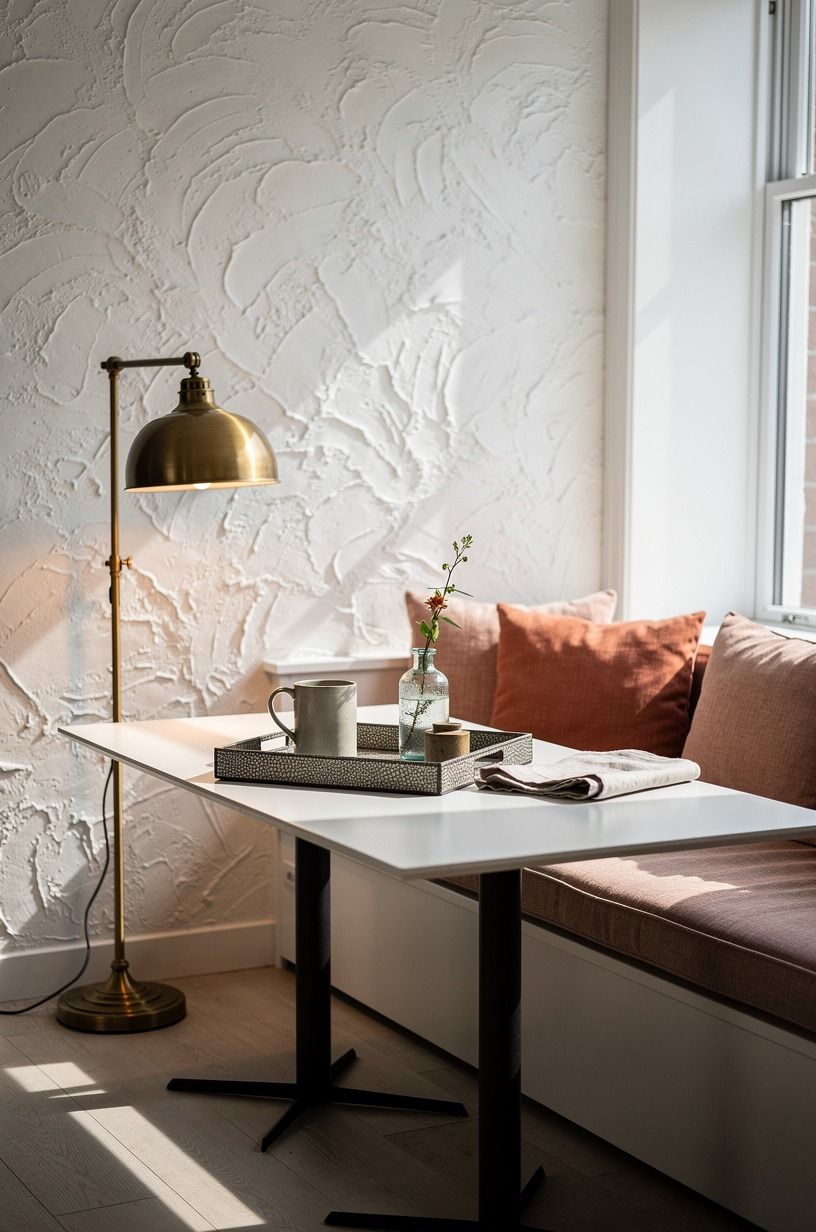 Slide a rectangular table along the window wall
