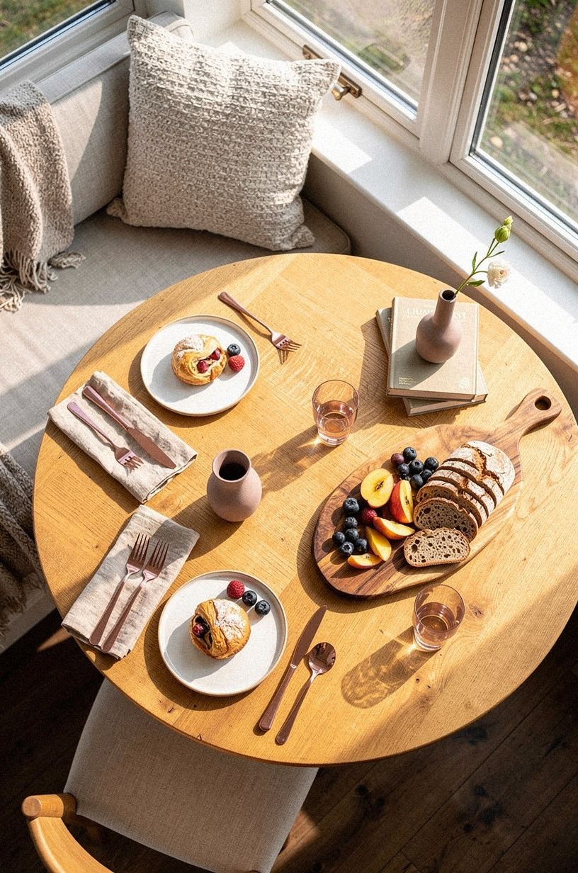 Choose a round oak table for morning flow