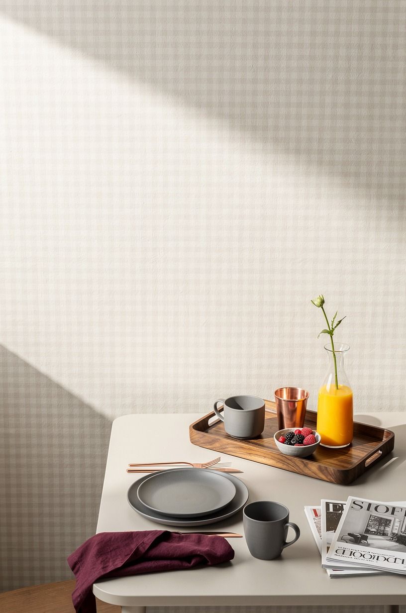 Wrap the breakfast wall in soft gingham paper