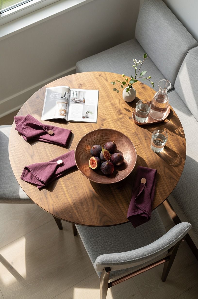 Tuck a round nook table into the corner