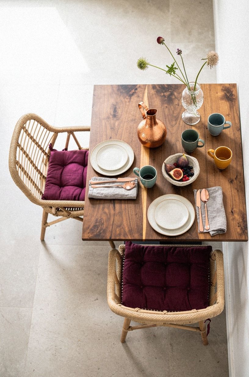 Mixed two woven chairs with one bench