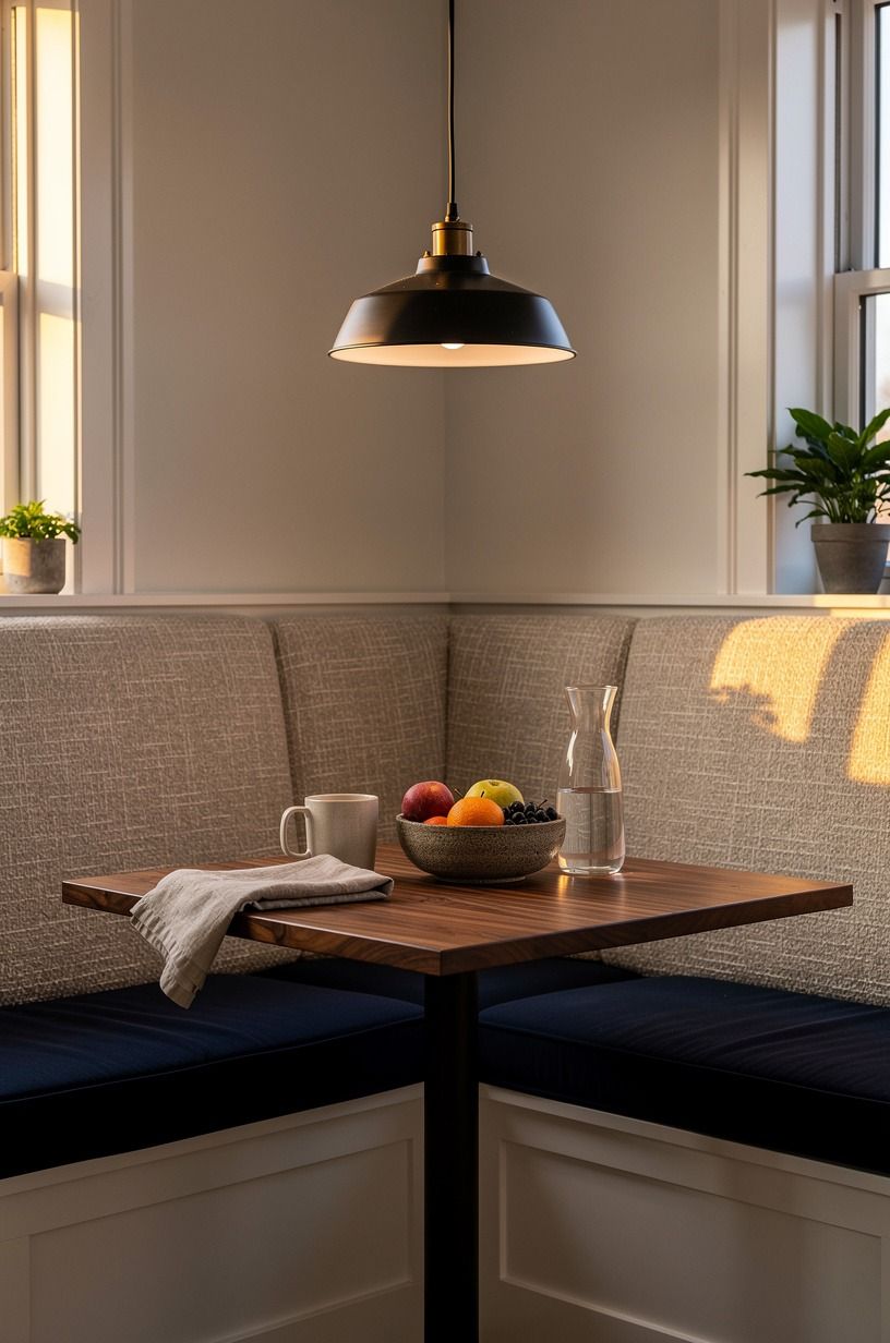 Hang a pendant low over the table