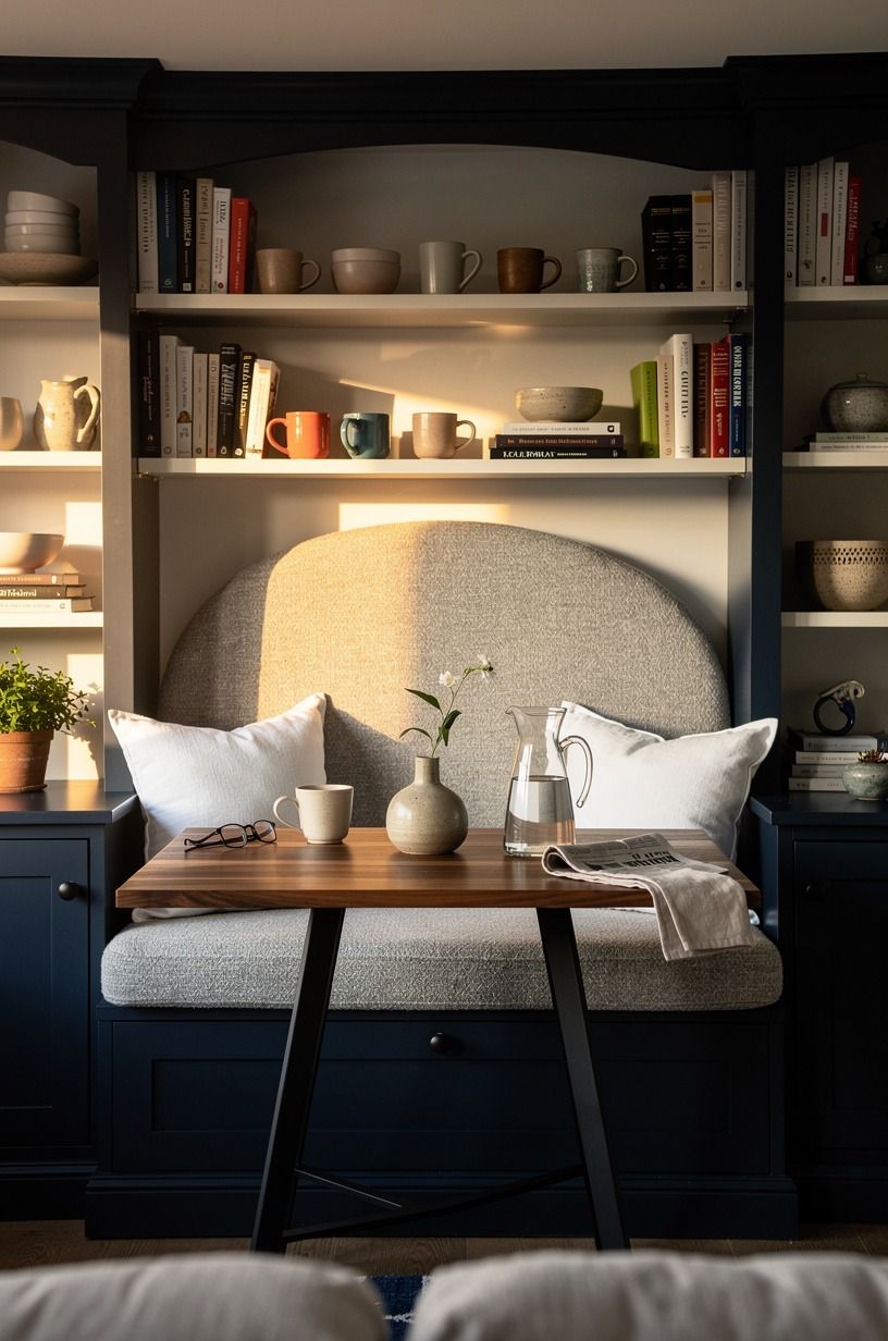 Frame the nook with built-in bookcases