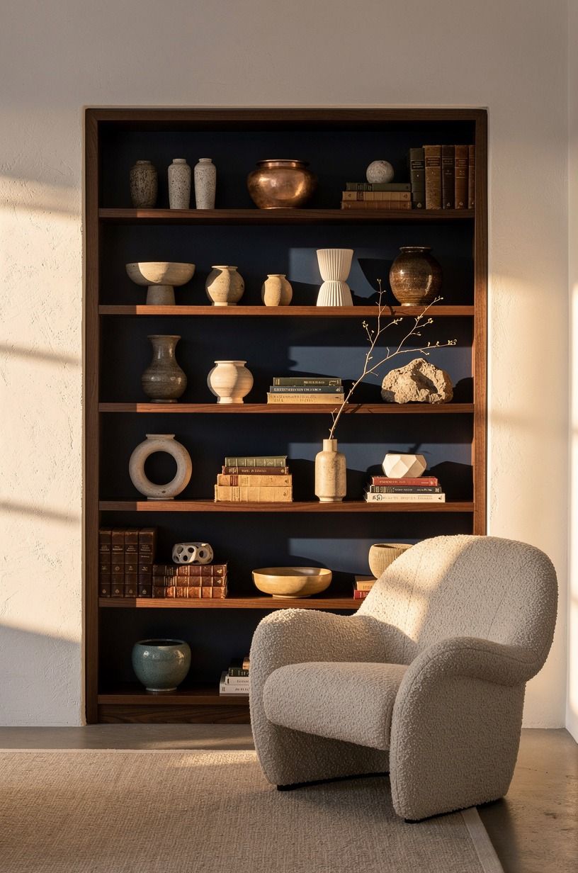 Style the built-ins with ceramics and old spines
