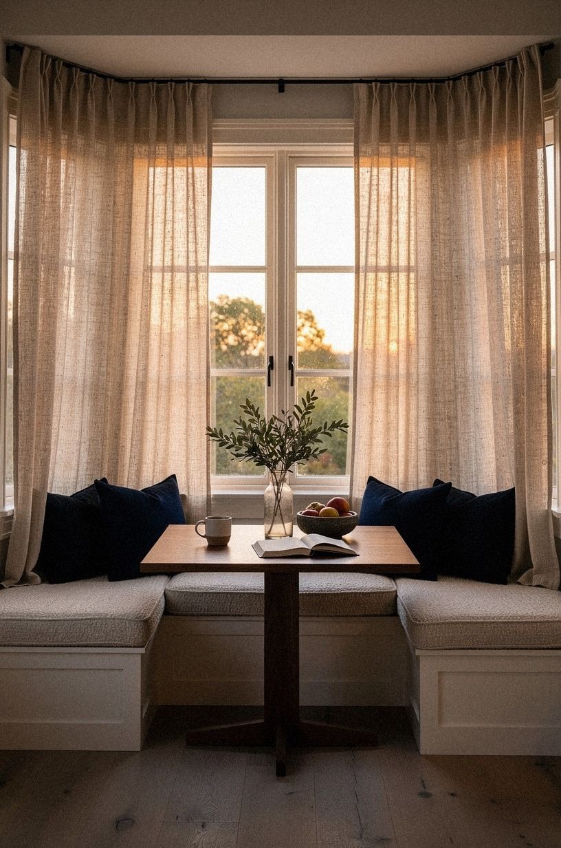 Wrap the nook with linen cafe curtains