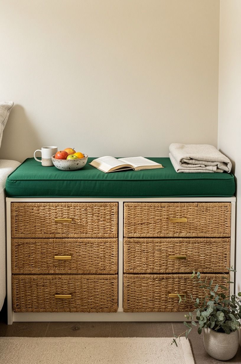 Build storage drawers under the banquette seat