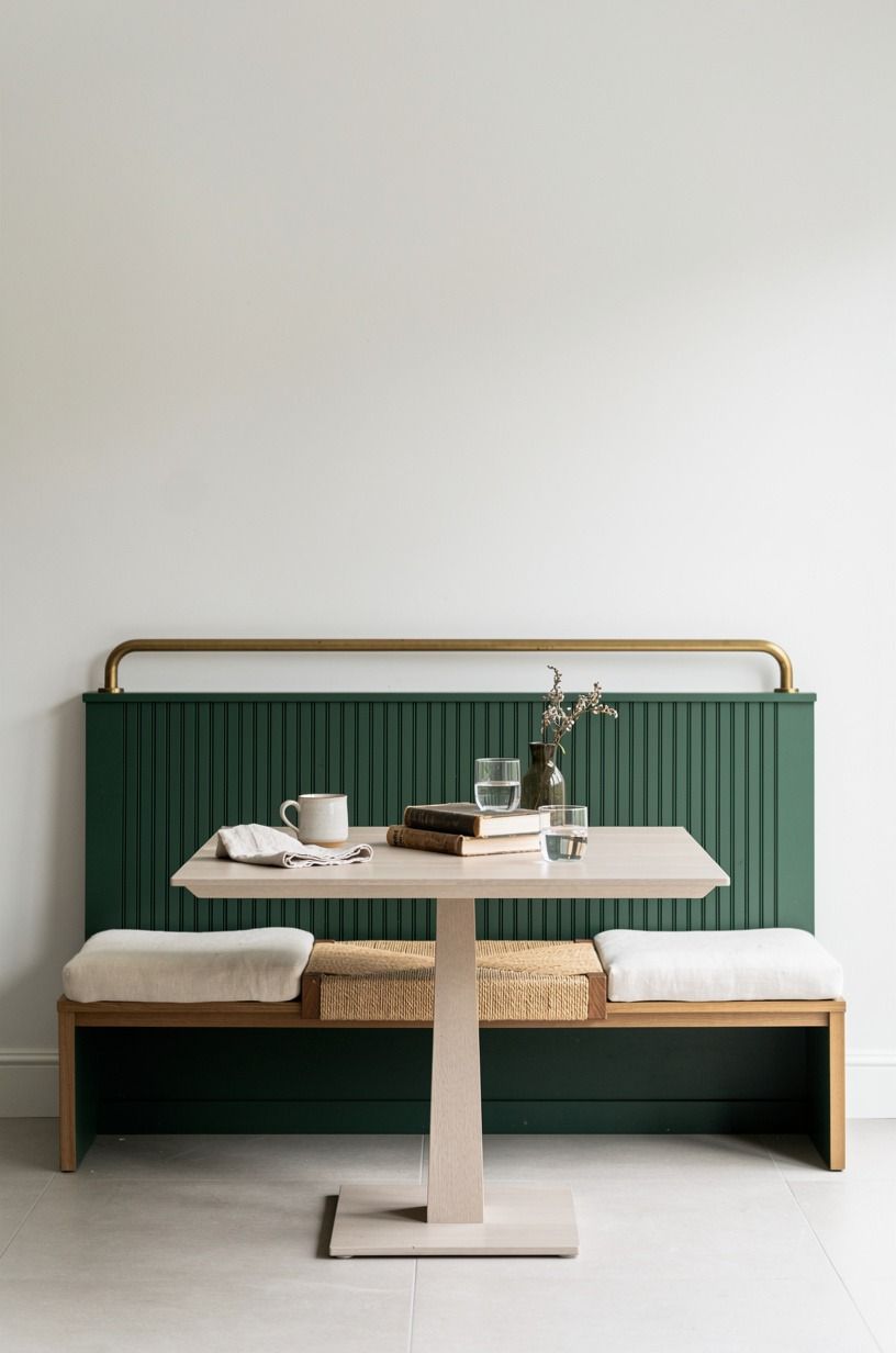 Run Beadboard in Sherwin-Williams Evergreen Fog Behind the Bench