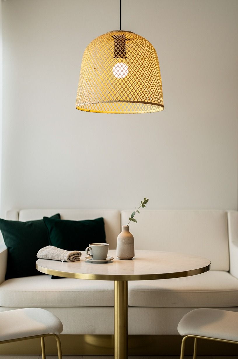 Center a rattan lantern over the table