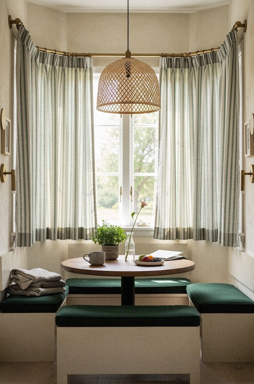 Wrap the bay with striped cafe curtains