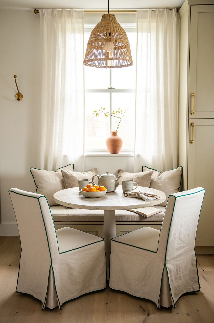 Choose slipcovered chairs for a softer nook