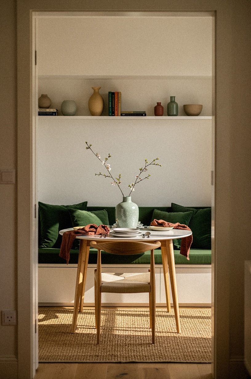 Layer a washable jute rug beneath breakfast seating