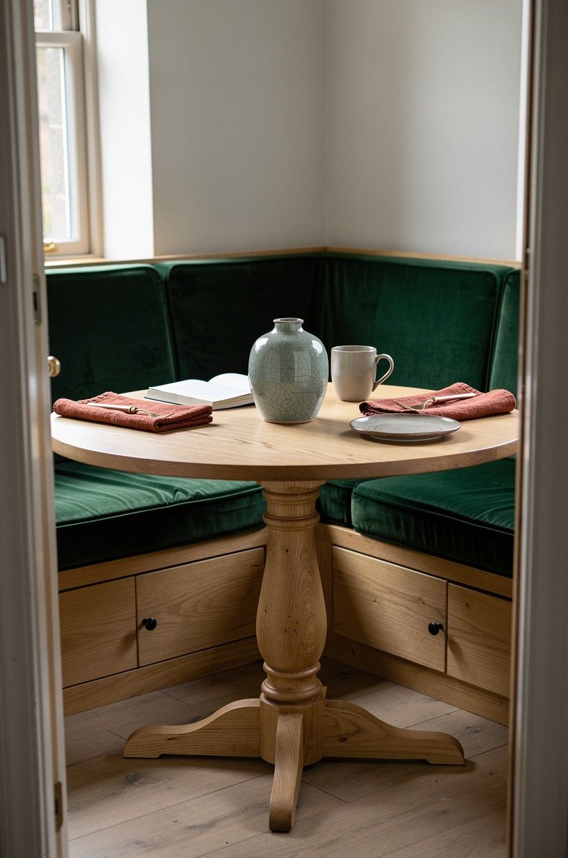 Wrap corner seating around a round table