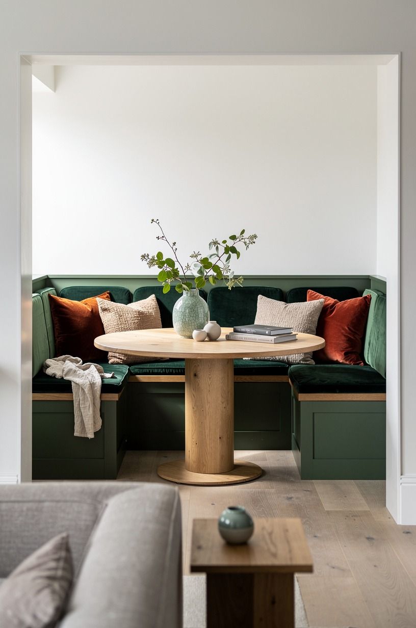 Anchor the nook with a round pedestal table
