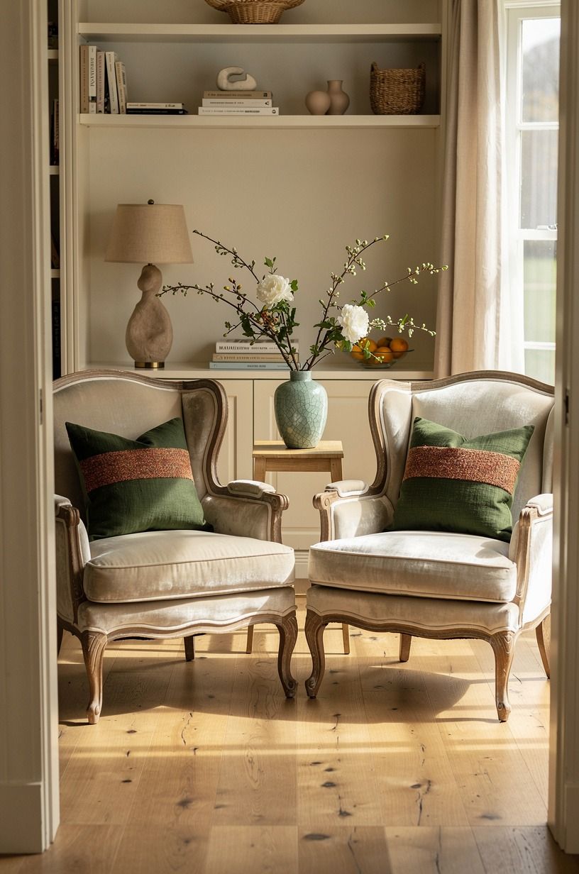 Pull in a pair of vintage bergere chairs