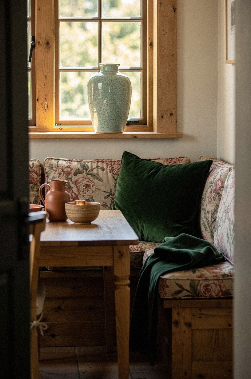 Added floral cushions in faded rose linen